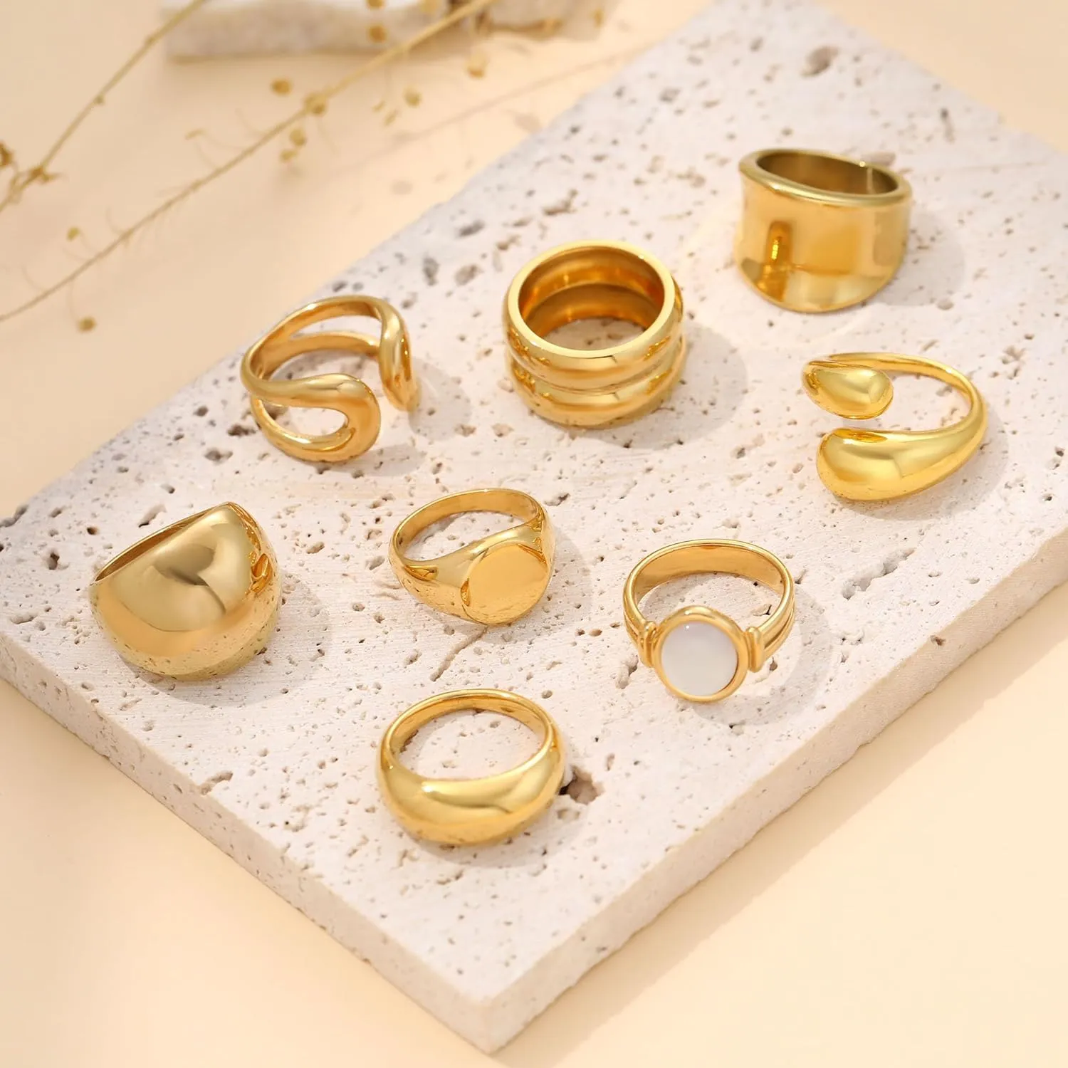 Chunky Gold Rings Gifts for Women Teen Girls 14K Gold Plated Ring No Tarnish Stackable Statement Thumb Dome Band Pinky Rings Birthday Anniversary Retirement Christmas Gift Jewelry