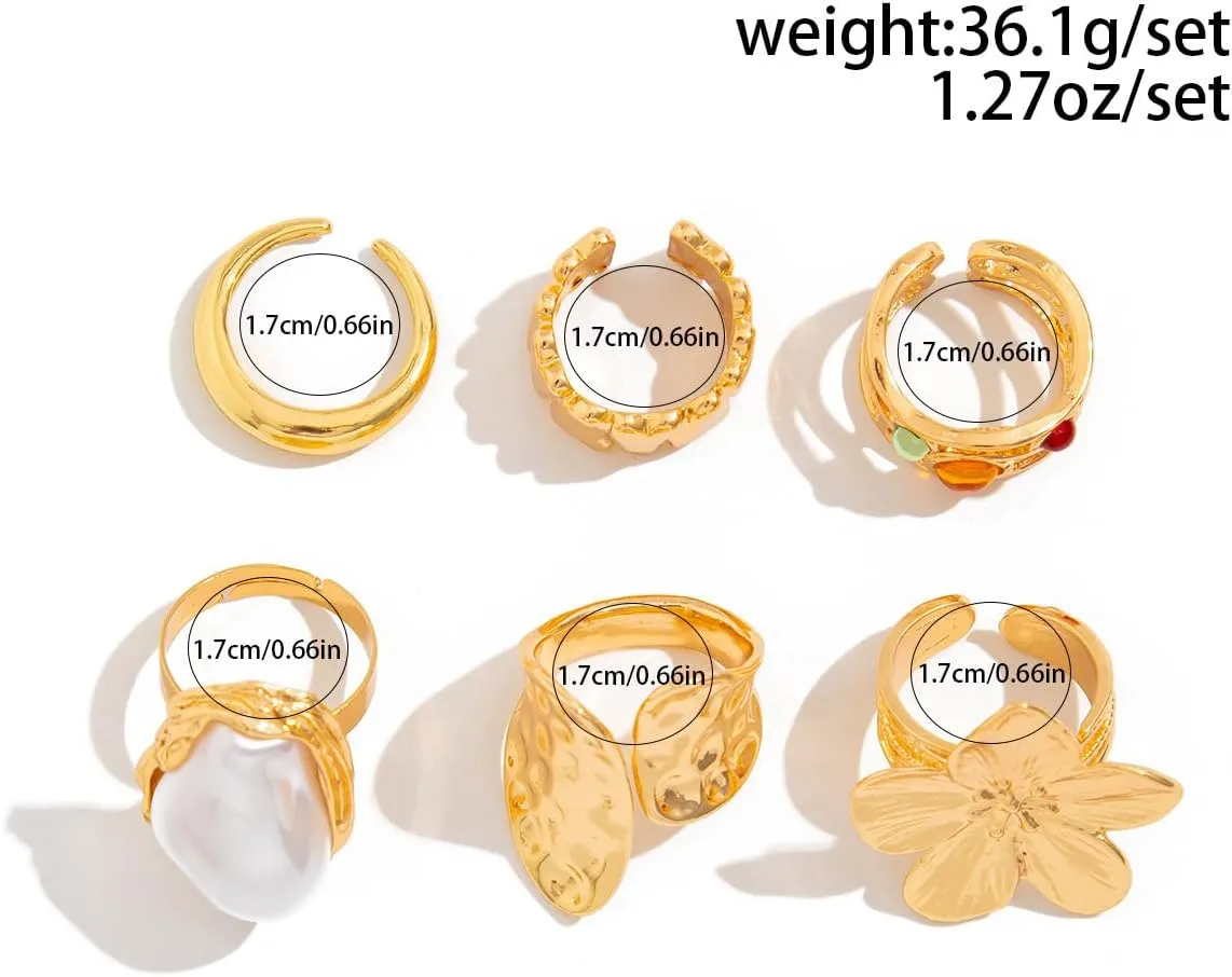 Chunky Knuckle Rings for Women 14K Gold/Silver Plated Crystal Zirconia Ring Set Stacked Opening Adjustable Rings Liquid Irregular Ring Set Prom Jewelry