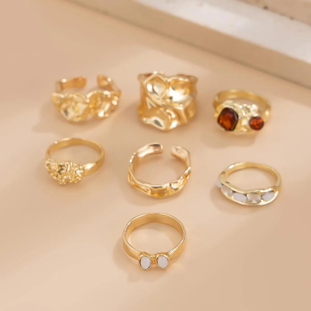 Chunky Knuckle Rings for Women 14K Gold/Silver Plated Crystal Zirconia Ring Set Stacked Opening Adjustable Rings Liquid Irregular Ring Set Prom Jewelry
