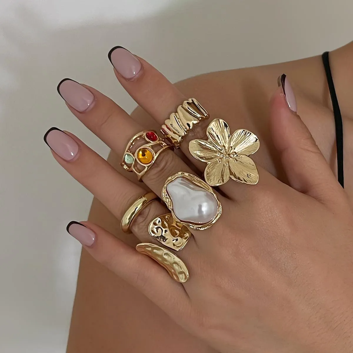 Chunky Knuckle Rings for Women 14K Gold/Silver Plated Crystal Zirconia Ring Set Stacked Opening Adjustable Rings Liquid Irregular Ring Set Prom Jewelry