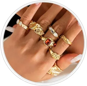 Chunky Knuckle Rings for Women 14K Gold/Silver Plated Crystal Zirconia Ring Set Stacked Opening Adjustable Rings Liquid Irregular Ring Set Prom Jewelry