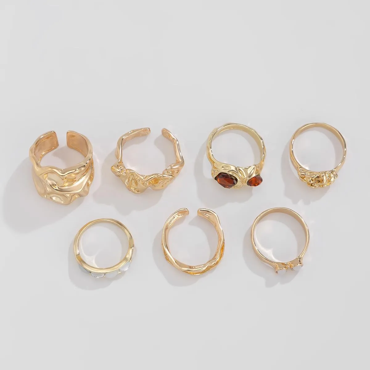Chunky Knuckle Rings for Women 14K Gold/Silver Plated Crystal Zirconia Ring Set Stacked Opening Adjustable Rings Liquid Irregular Ring Set Prom Jewelry
