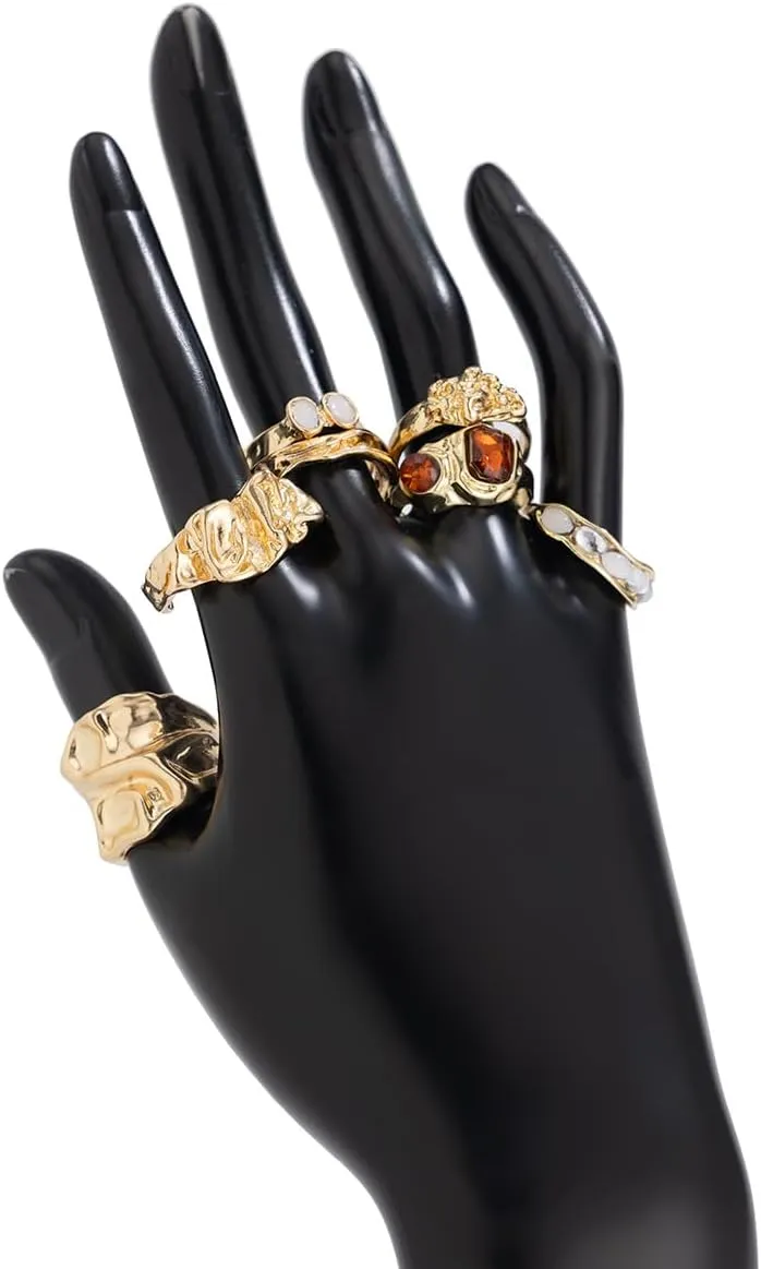 Chunky Knuckle Rings for Women 14K Gold/Silver Plated Crystal Zirconia Ring Set Stacked Opening Adjustable Rings Liquid Irregular Ring Set Prom Jewelry