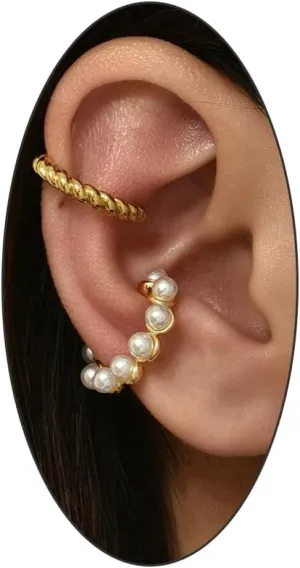Chunky Pearl Cuff Earrings for Women - Gold Plated Hypoallergenic Pearl Earrings Clip on Ear No Piercing - Christmas Birthday Statement Jewelry Gifts
