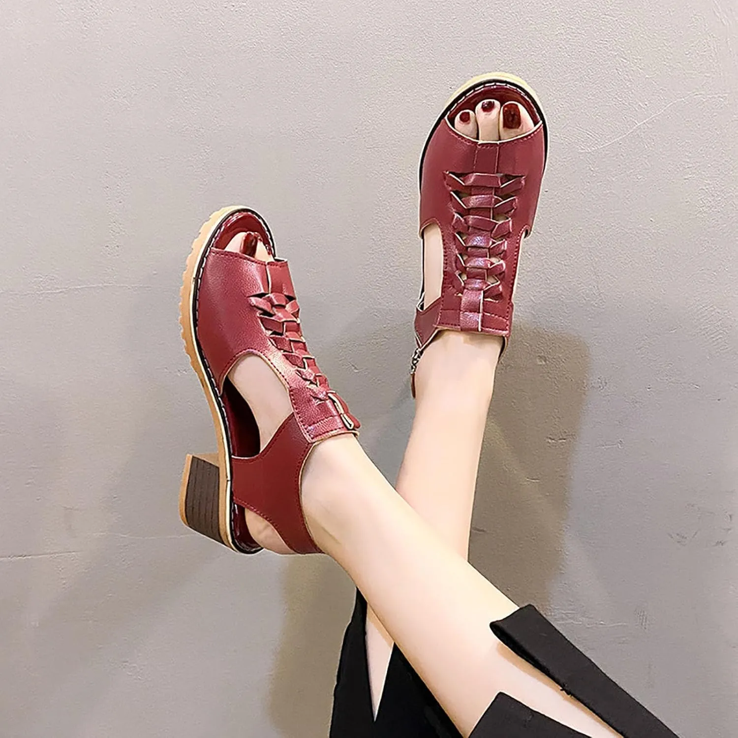 Chunky Sandals for Women Cut Out Hight Heels Dressy Open Toe Block Heeled Shoes Zipper Outdoor Beach Party Dress Shoes