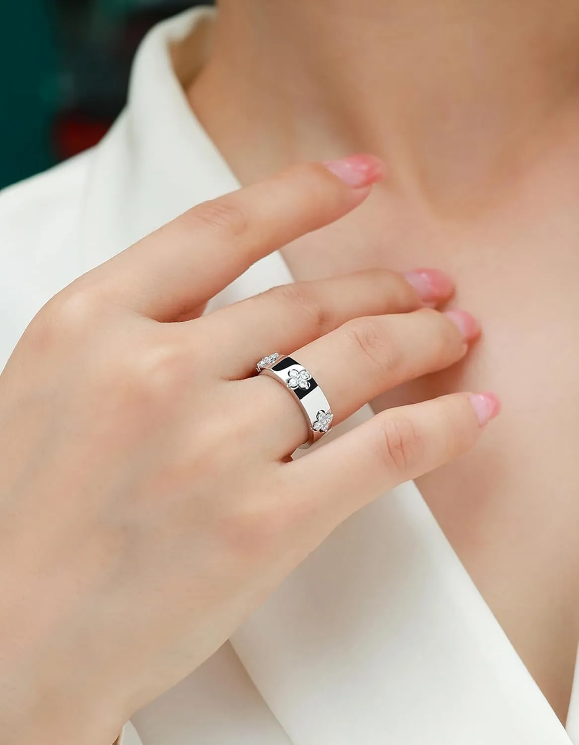 Clover Moissanite Rings for Women Gifts,Premium Moissanite(D Color VVS1 Clarity 3EX Cut), 925 Sterling Silver 14K Gold Plated Non Tarnish