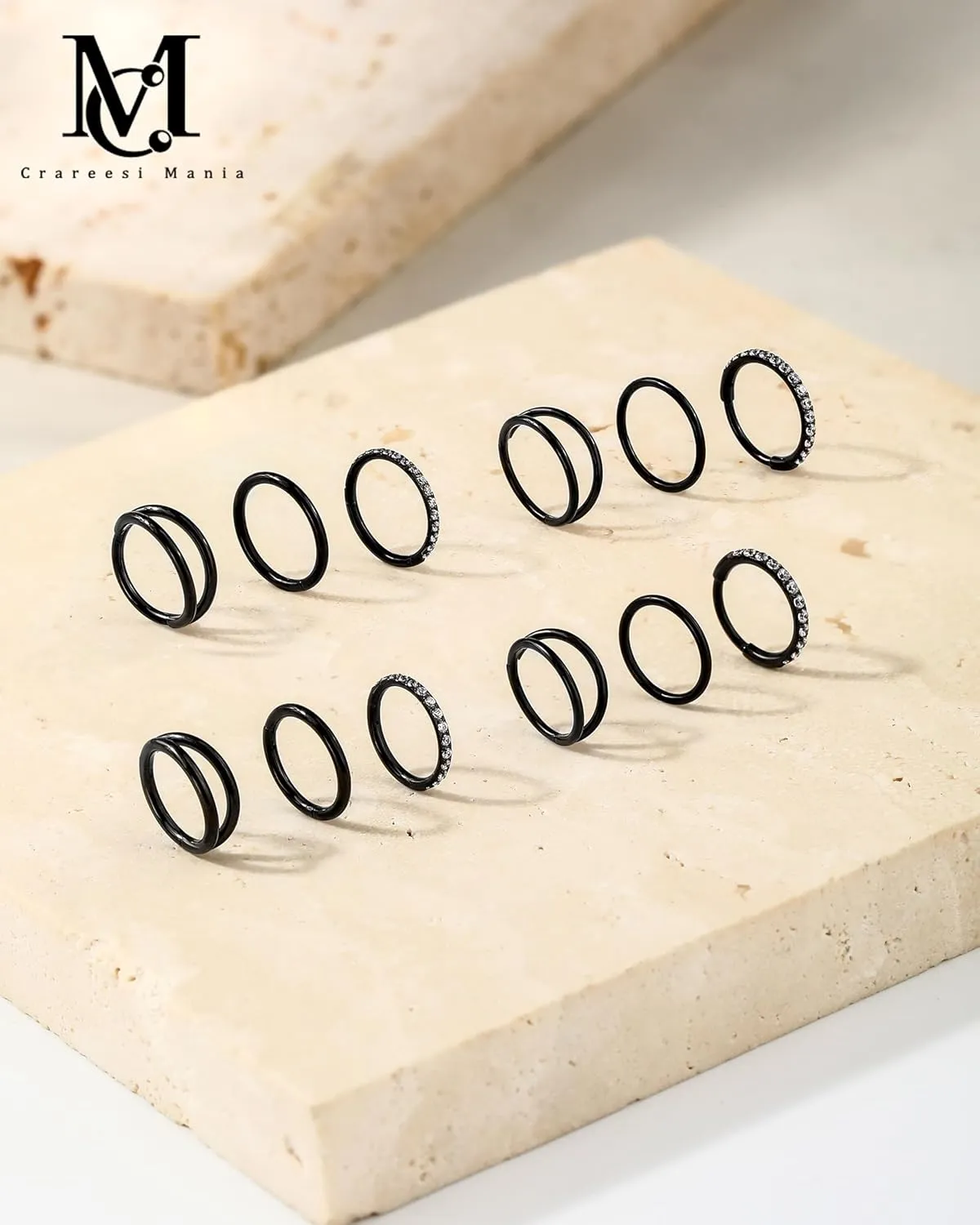 CM Crareesi Mania Nose Rings for Women 3PCS Nose Rings Hoops 316L Surgical Steel Double Hoop Nose Ring Septum Rings Earring Helix Daith Cartilage Tragus Conch Rook