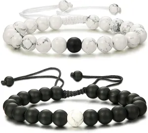 CNLQ Long Distance Bracelets For Lovers Couples Matching Gift Matte Agate 8mm Bead Stone (Elastic Red)