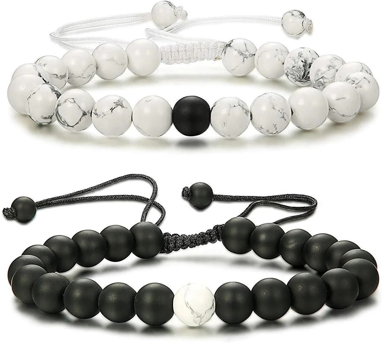 CNLQ Long Distance Bracelets For Lovers Couples Matching Gift Matte Agate 8mm Bead Stone (Elastic Red)