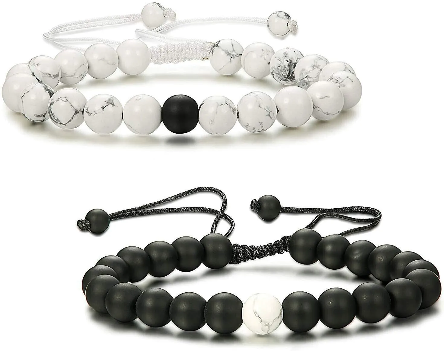 CNLQ Long Distance Bracelets For Lovers Couples Matching Gift Matte Agate 8mm Bead Stone (Elastic Red)