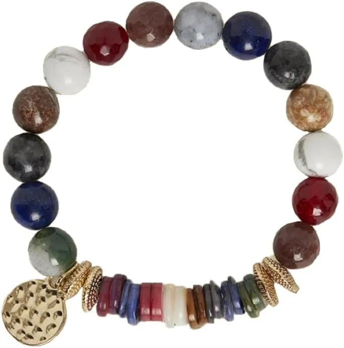 Coco   Carmen Christian Bracelets - Multi Gold Salvation Friendship Bracelets in Chunky Gemstone Beads and Mixed Alloy Charm, Jesus Bracelets
