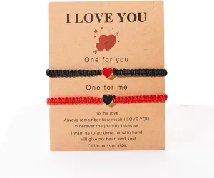 Colorful Heart Beaded Matching Bracelets Adjustable Set of 2 Couples and Friendships Bracelets for BFF Friendship Relationship Jewelry Gifts