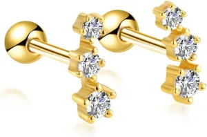 Constellation Star 14K Gold Plated Nap Earrings Sterling Silver Earrings CZ Stone Screw Back Hypoallergenic Earrings Cartilage Helix Celestial Mini Piercing Earrings For Women