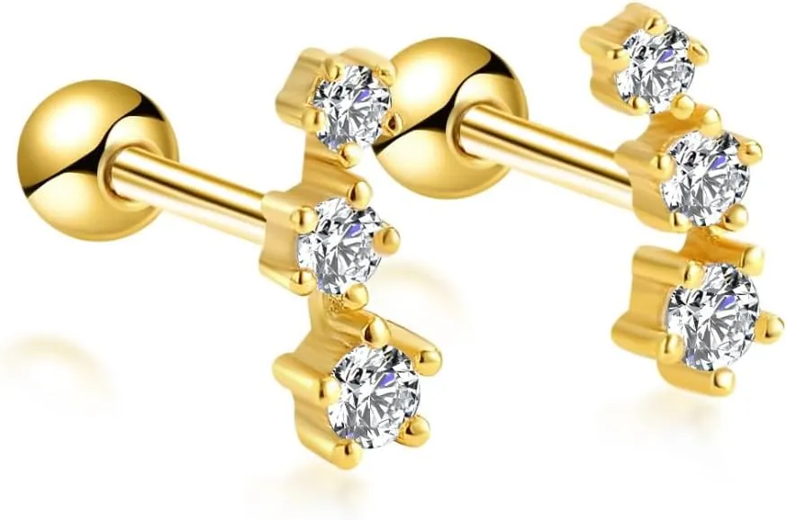 Constellation Star 14K Gold Plated Nap Earrings Sterling Silver Earrings CZ Stone Screw Back Hypoallergenic Earrings Cartilage Helix Celestial Mini Piercing Earrings For Women