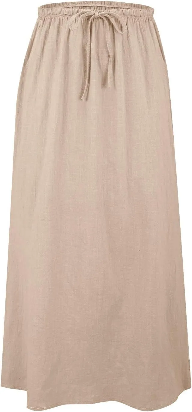 Cotton Linen Skirts for Women Maxi Length Summer Skirts Drawstring A-Line Casual Loose Flowy Ankle Long Beach Skirt