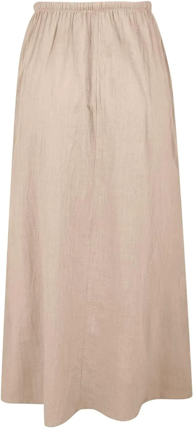 Cotton Linen Skirts for Women Maxi Length Summer Skirts Drawstring A-Line Casual Loose Flowy Ankle Long Beach Skirt