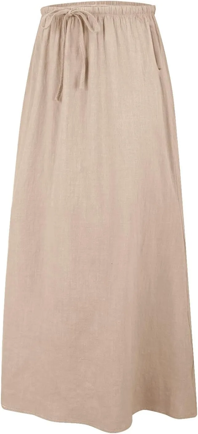 Cotton Linen Skirts for Women Maxi Length Summer Skirts Drawstring A-Line Casual Loose Flowy Ankle Long Beach Skirt