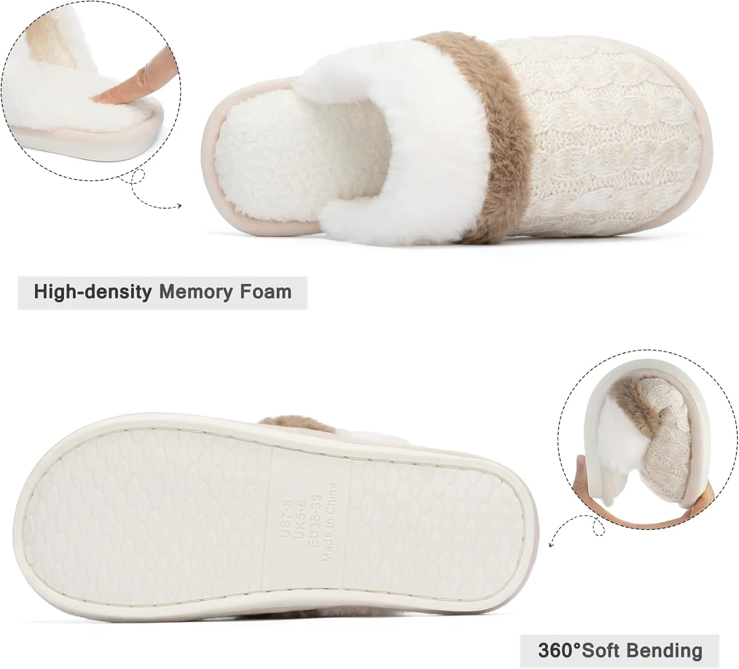 Cozy Slippers for Women Indoor and Outdoor Fuzzy House Shoes with Memory Foam Anti-Skid Sole Gifts for Women Mom Ladies