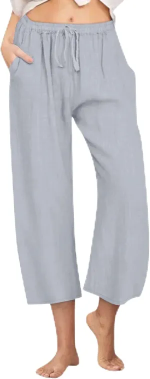 Cropped Linen Pants Women Casual High Waisted Wide Leg Lounge Pant 2025 Loose Lightweight Cotton Capris with Pockets