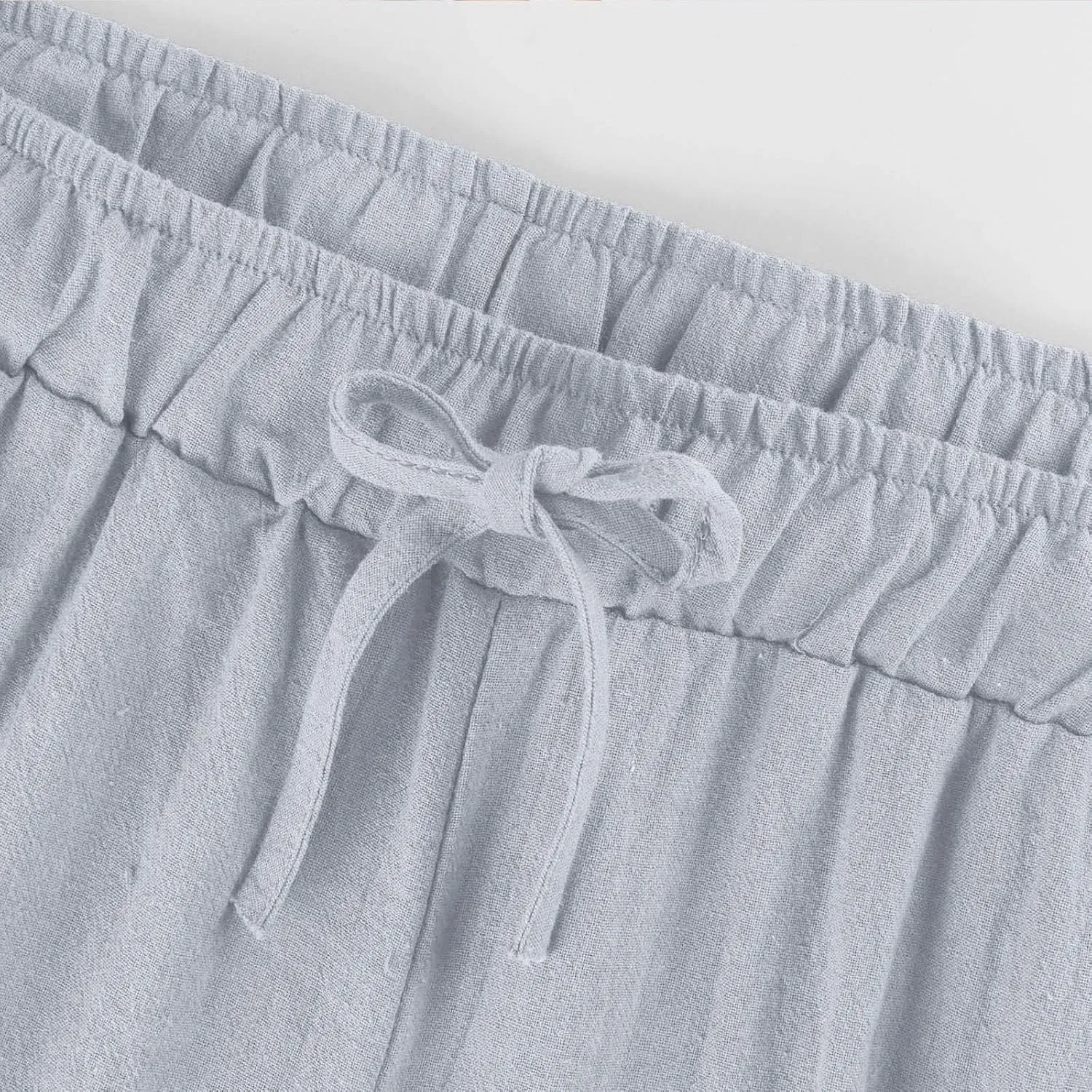 Cropped Linen Pants Women Casual High Waisted Wide Leg Lounge Pant 2025 Loose Lightweight Cotton Capris with Pockets