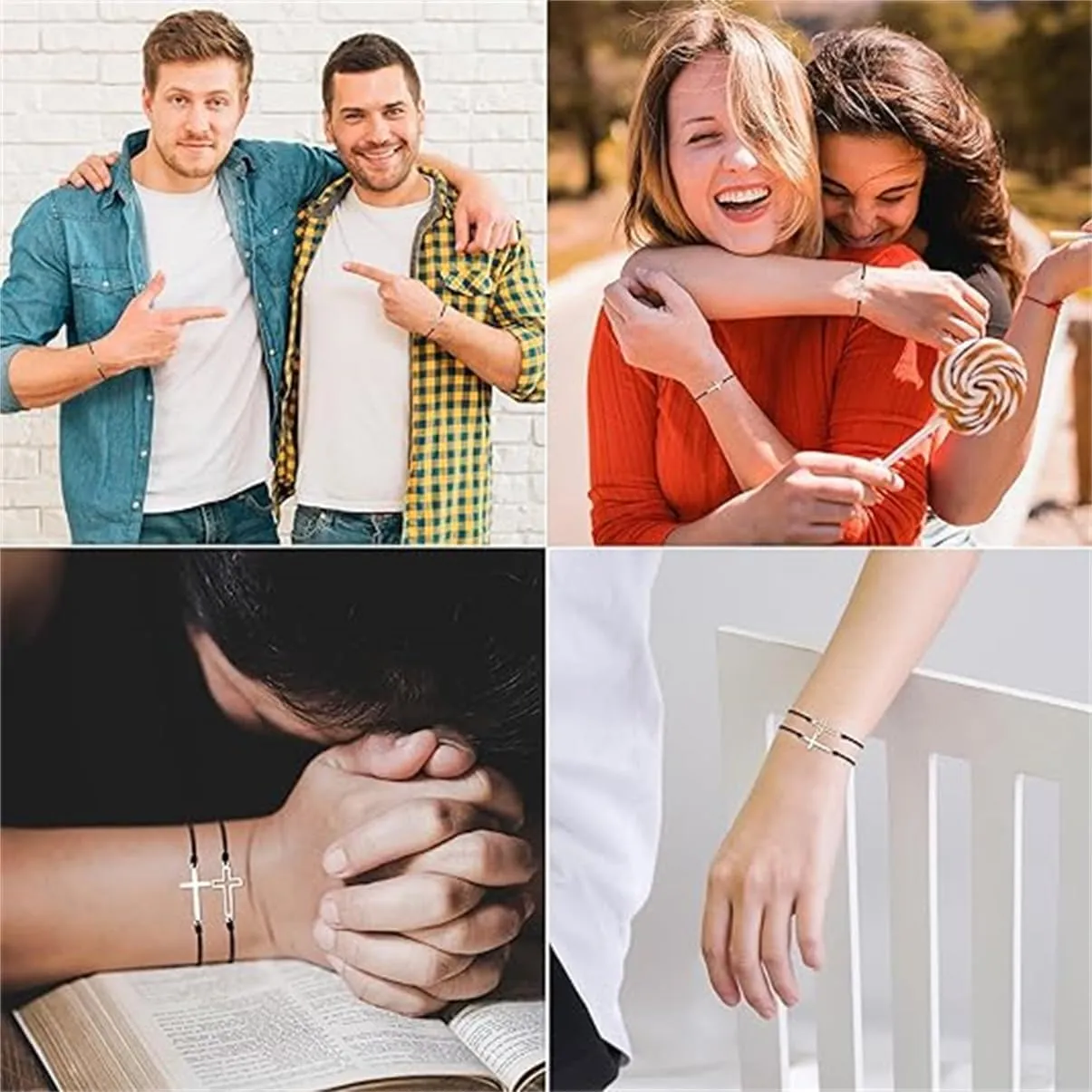 Cross Couples Bracelets,Family Matching Bracelets,Handmade Adjustable Cross Pinky Promise Bracelets,Cross Jewelry Gifts for Men Women