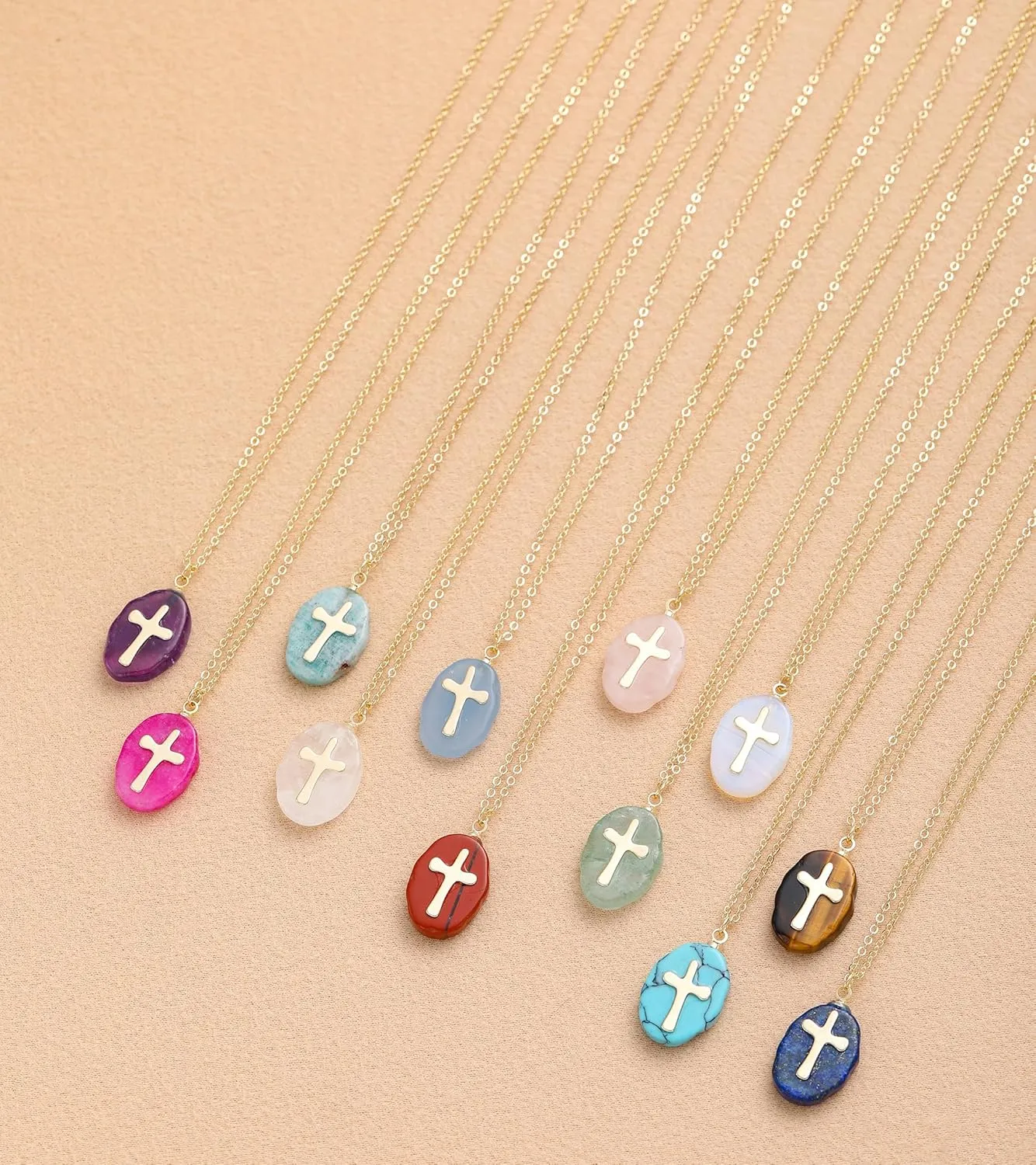 Cross Necklace for Women 14K Gold Plated Crystal Pendant Necklace Handmade Gem Necklaces Dainty Gold Necklaces for Women Trendy