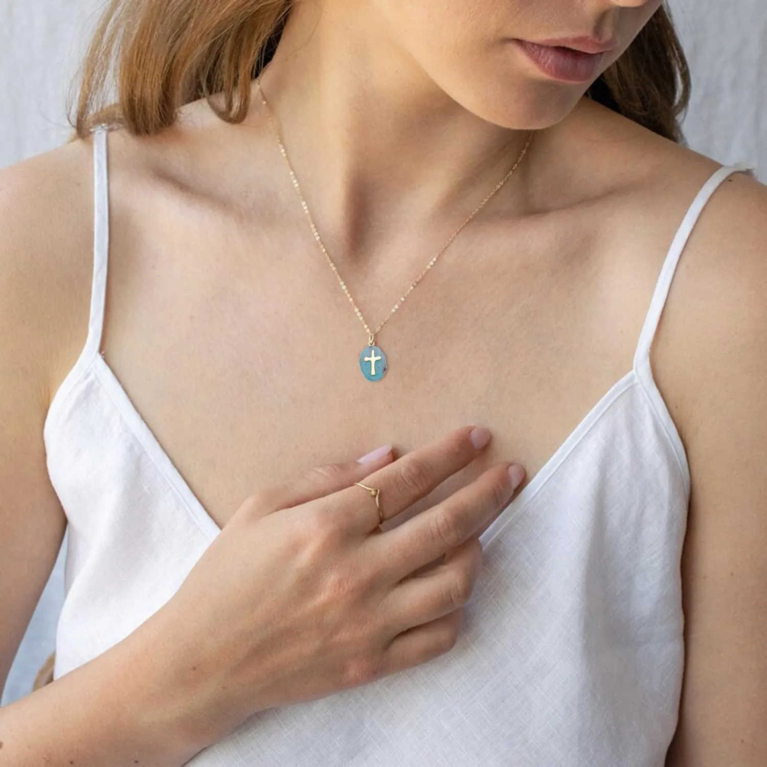 Cross Necklace for Women 14K Gold Plated Crystal Pendant Necklace Handmade Gem Necklaces Dainty Gold Necklaces for Women Trendy