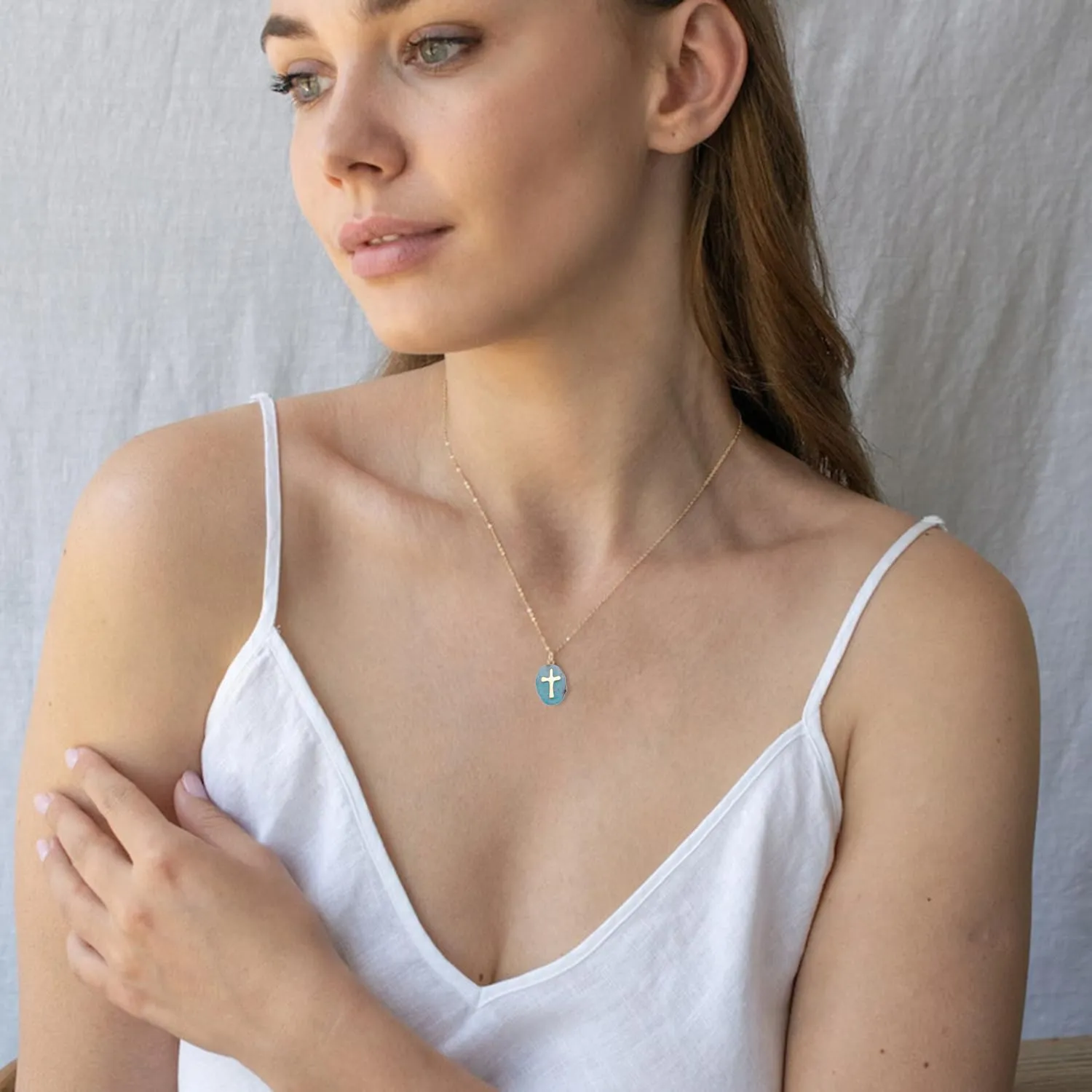 Cross Necklace for Women 14K Gold Plated Crystal Pendant Necklace Handmade Gem Necklaces Dainty Gold Necklaces for Women Trendy