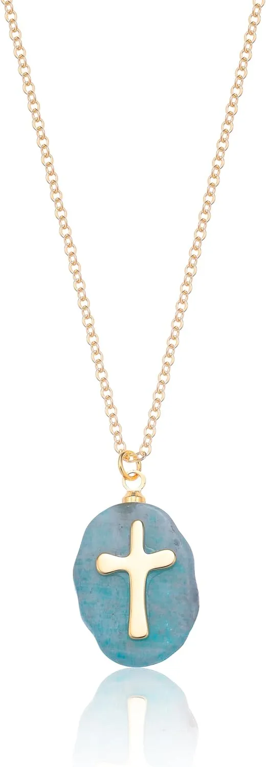 Cross Necklace for Women 14K Gold Plated Crystal Pendant Necklace Handmade Gem Necklaces Dainty Gold Necklaces for Women Trendy