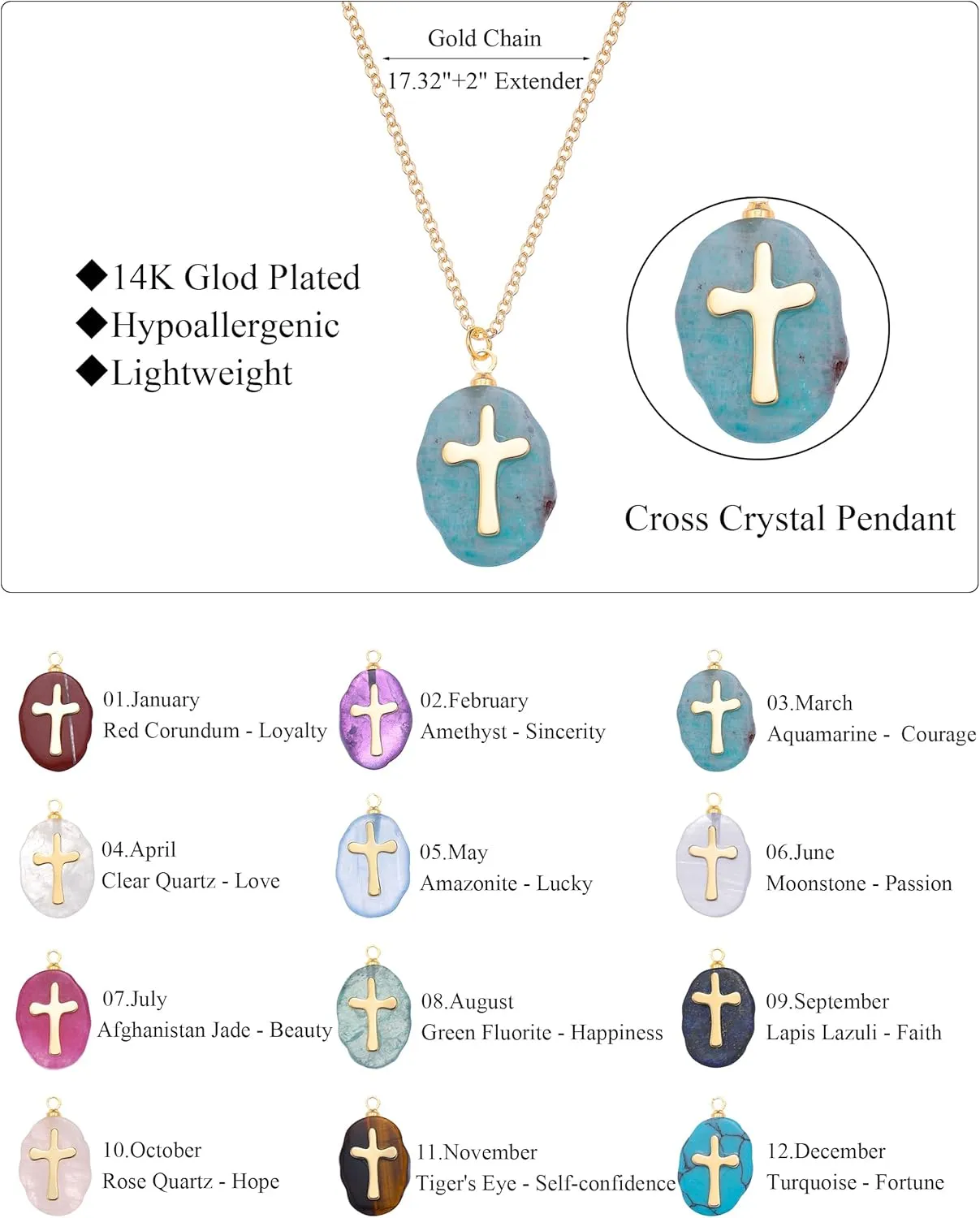 Cross Necklace for Women 14K Gold Plated Crystal Pendant Necklace Handmade Gem Necklaces Dainty Gold Necklaces for Women Trendy