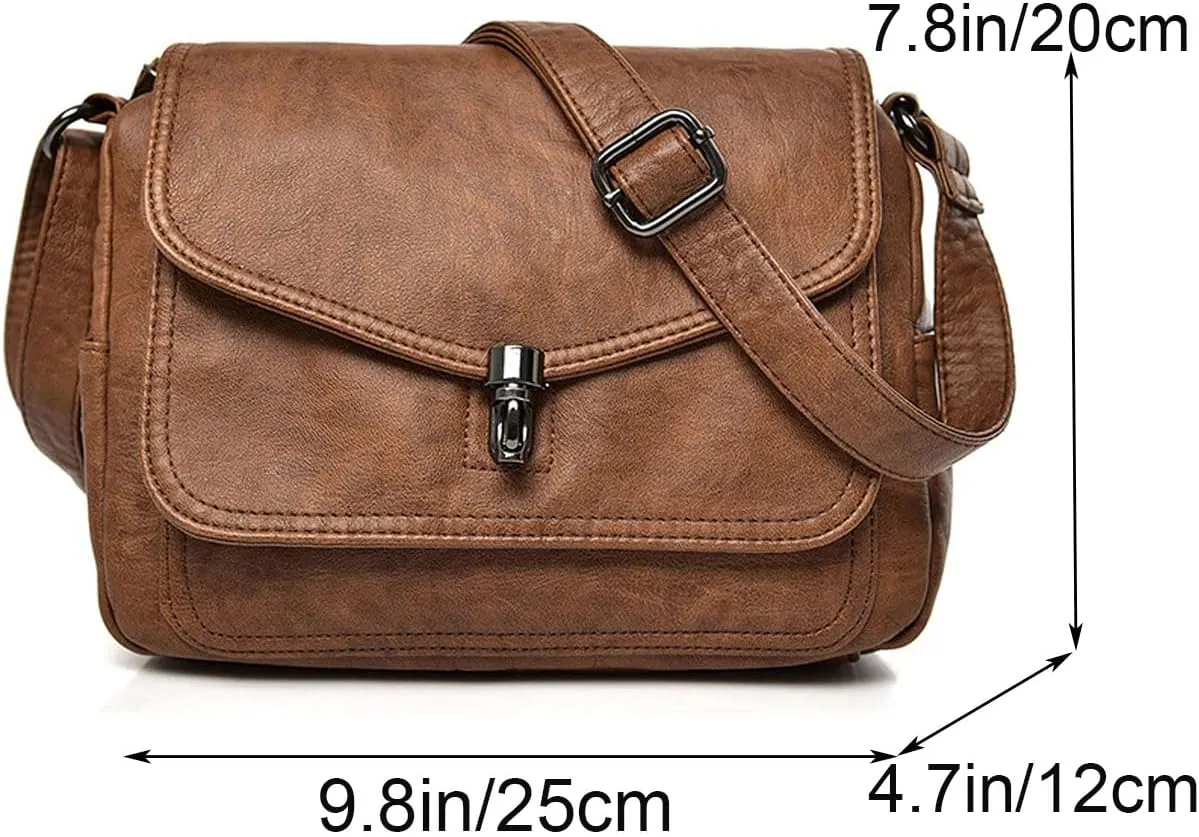 Crossbody Bags for Women Vintage Purse with Adjustable Strap,PU Leather Shoulder Bag Magnetic Button Handbag Satchel