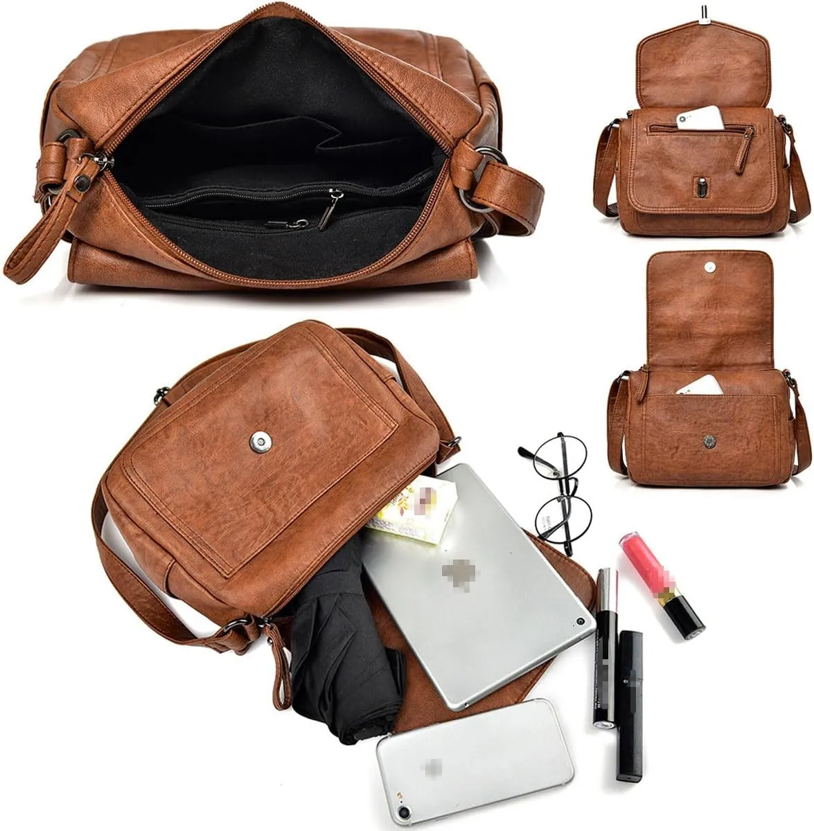 Crossbody Bags for Women Vintage Purse with Adjustable Strap,PU Leather Shoulder Bag Magnetic Button Handbag Satchel