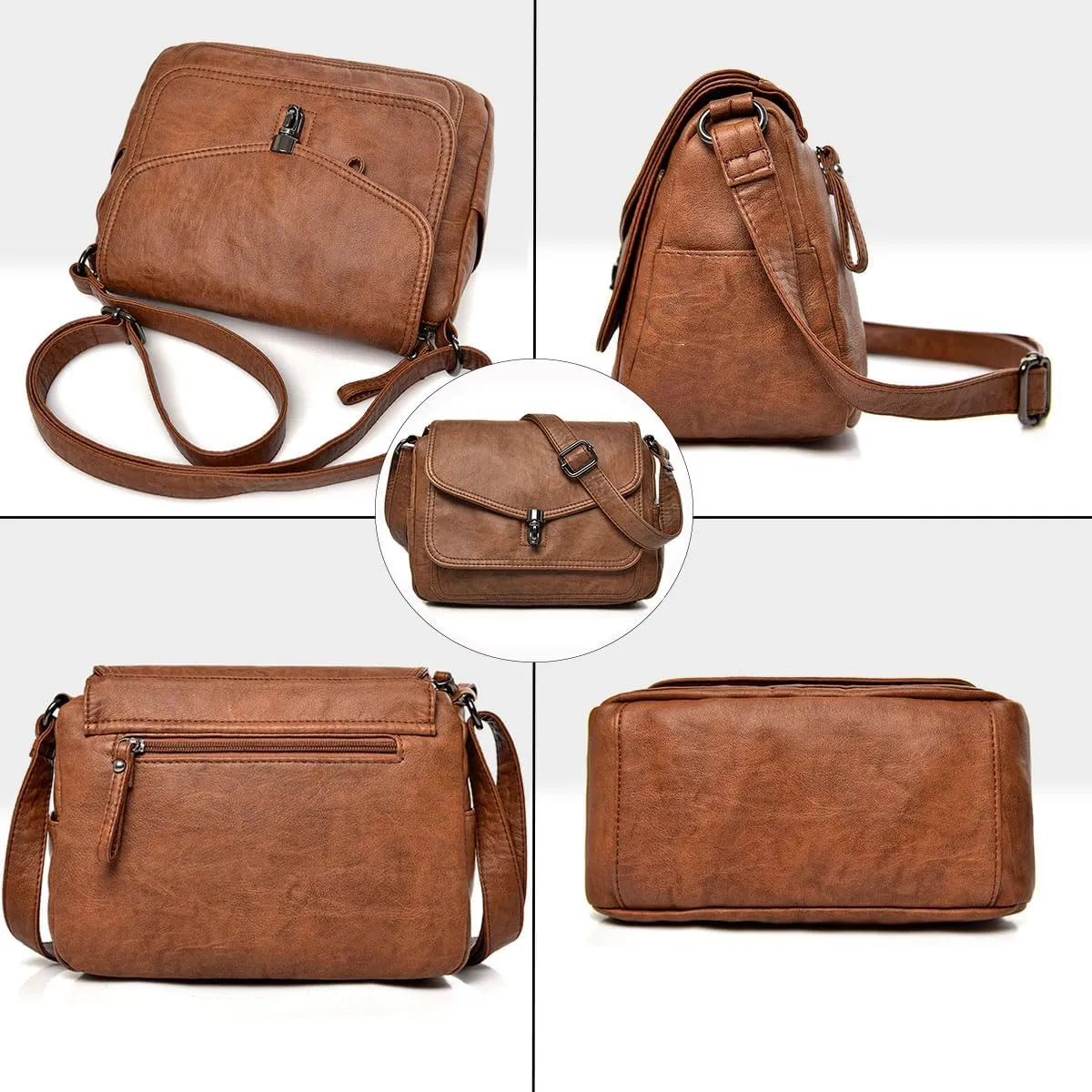 Crossbody Bags for Women Vintage Purse with Adjustable Strap,PU Leather Shoulder Bag Magnetic Button Handbag Satchel