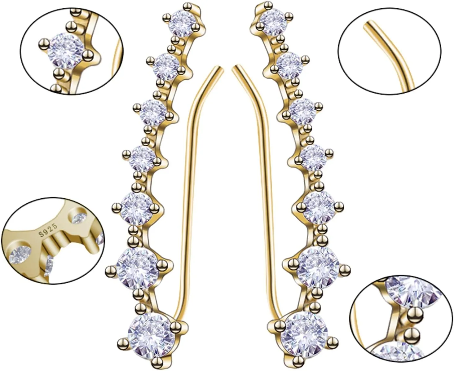CROWN GUIDE Earrings for Women Trendy Rhinestone Ear Cuff Wraps Crawler Earring Non Pierced 925 Sterling Silver Clip On Earcuff Hypoallergenic Diamond Climbing Earrings Jewelry Gifts