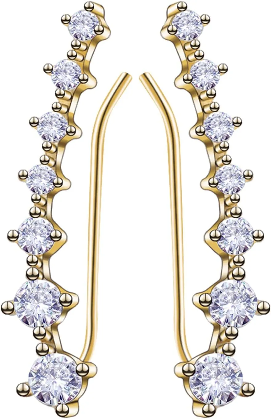 CROWN GUIDE Earrings for Women Trendy Rhinestone Ear Cuff Wraps Crawler Earring Non Pierced 925 Sterling Silver Clip On Earcuff Hypoallergenic Diamond Climbing Earrings Jewelry Gifts