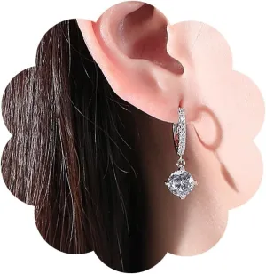 Crystal Huggie Earrings for Women Sparkling Rhinestone Drop Dangle Earrings Diamond Cut Earrings Silver Hoop Earrings Wedding Jewelry Gift for Bride
