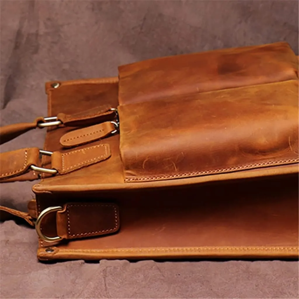 CSCDD Handbag Briefcase Men Shoulder Genuine Leather Bags Brown 14 Inch Laptop Bag