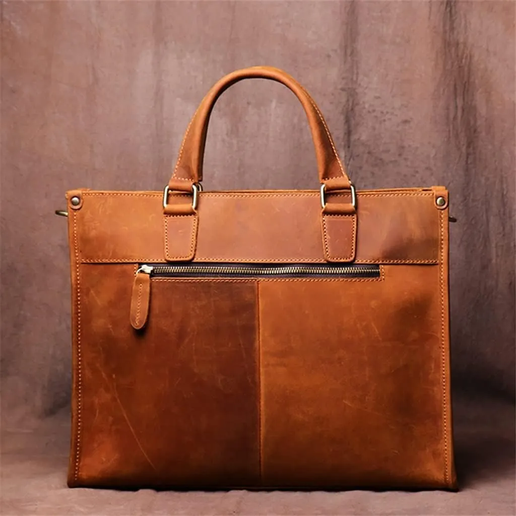 CSCDD Handbag Briefcase Men Shoulder Genuine Leather Bags Brown 14 Inch Laptop Bag