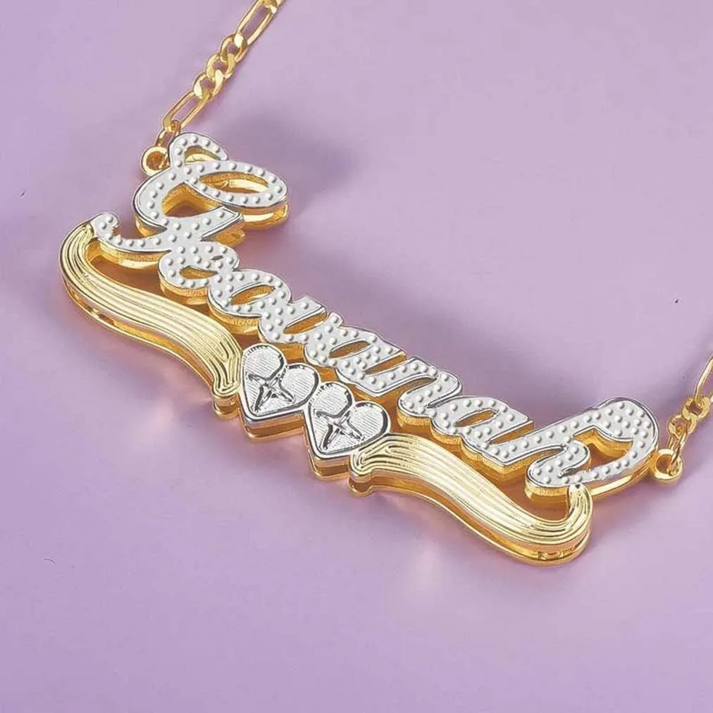 Custom Name Necklace Double Plated Name Necklace Personalized Name Plate Necklaces Name Necklaces for Women 18k Gold Plated Nameplate Pendant