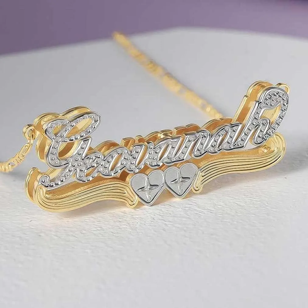 Custom Name Necklace Double Plated Name Necklace Personalized Name Plate Necklaces Name Necklaces for Women 18k Gold Plated Nameplate Pendant