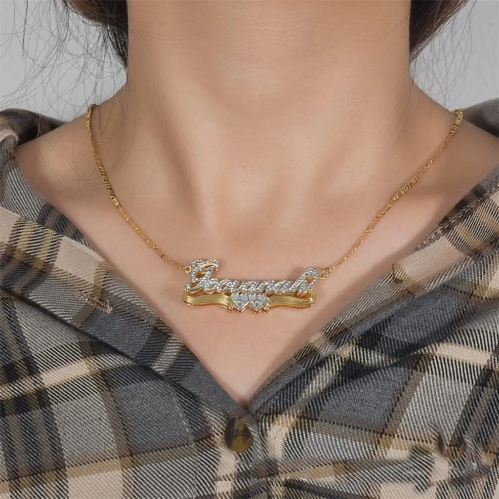 Custom Name Necklace Double Plated Name Necklace Personalized Name Plate Necklaces Name Necklaces for Women 18k Gold Plated Nameplate Pendant