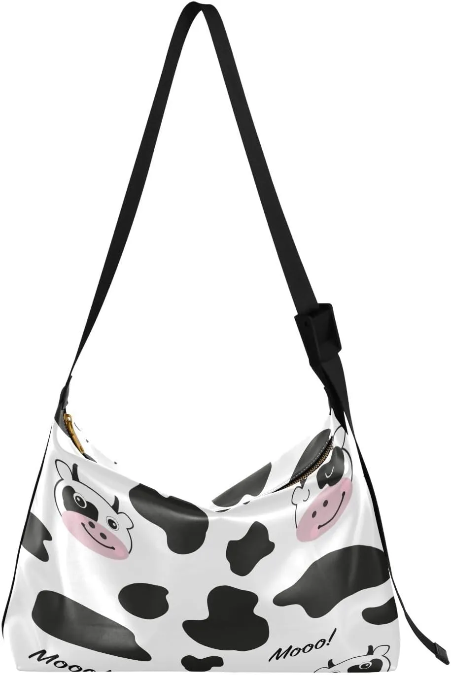 Cute Cow Moo Face Hobo Crossbody Bags for Women Leather Large Shoulder Bag Cross Body Black White Trendy Womens Tote Bags Handbag for Travel Shopping