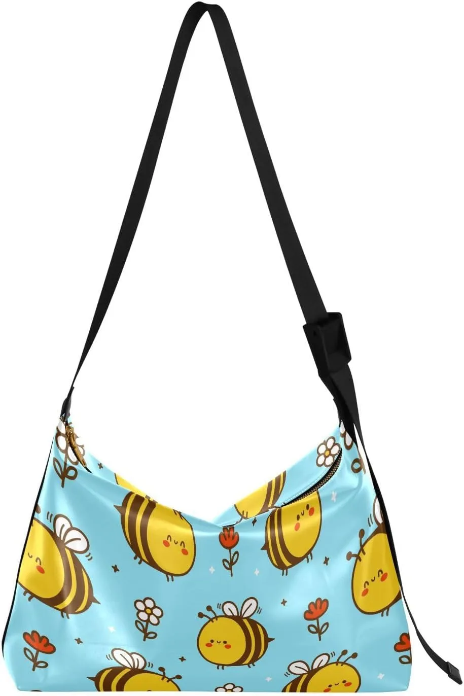 Cute Funny Bee Hobo Crossbody Bags for Women Leather Large Shoulder Bag Cross Body Flowers Cartoon Trendy Womens Tote Bags Handbag for Travel Shopping