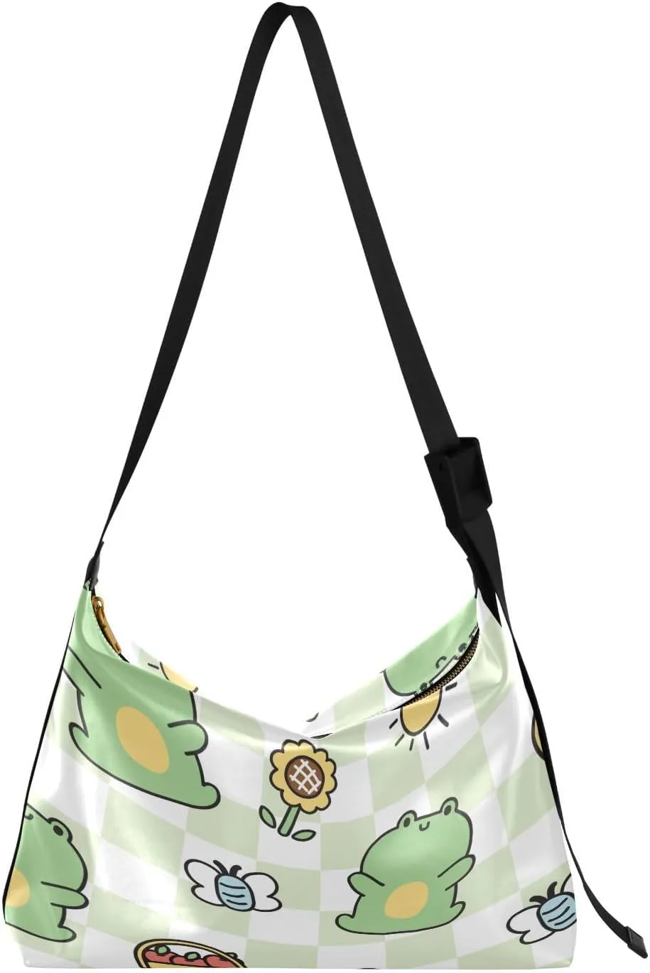 Cute Funny Frogs Hobo Crossbody Bags for Women Leather Large Shoulder Bag Cross Body Summer Flower Trendy Womens Tote Bags Handbag for Travel Shopping