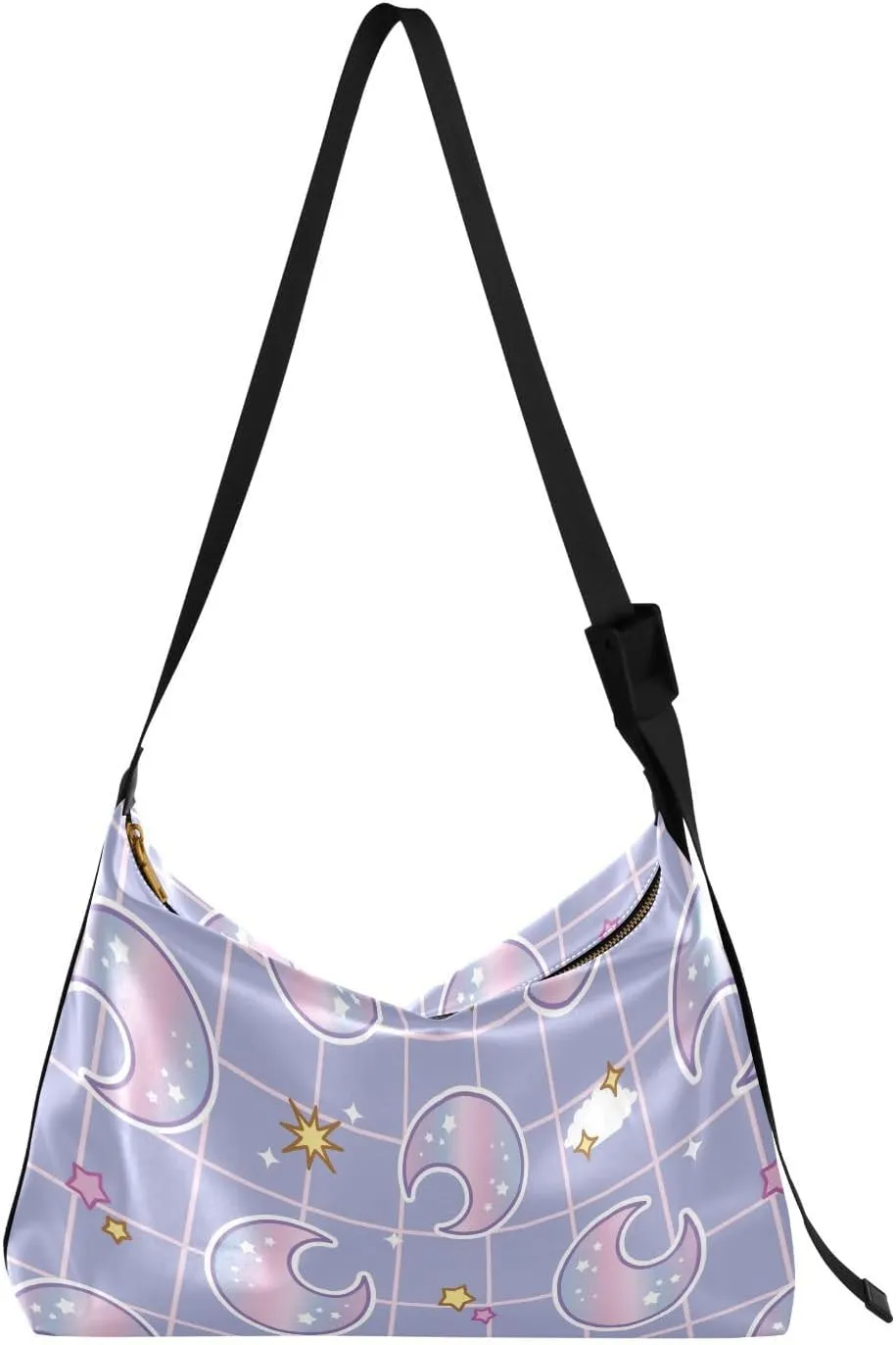 Cute Pink Moon Stars Clouds Hobo Crossbody Bags for Women Leather Large Shoulder Bag Cross Body Trendy Womens Tote Bags Handbag for Travel Shopping