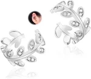 Cz Paved Leaf Vine Wave Criss Cross Ear Cuffs Earrings Cubic Zirconia Silver Gold Non Pierced Cartilage Conch Earrings
