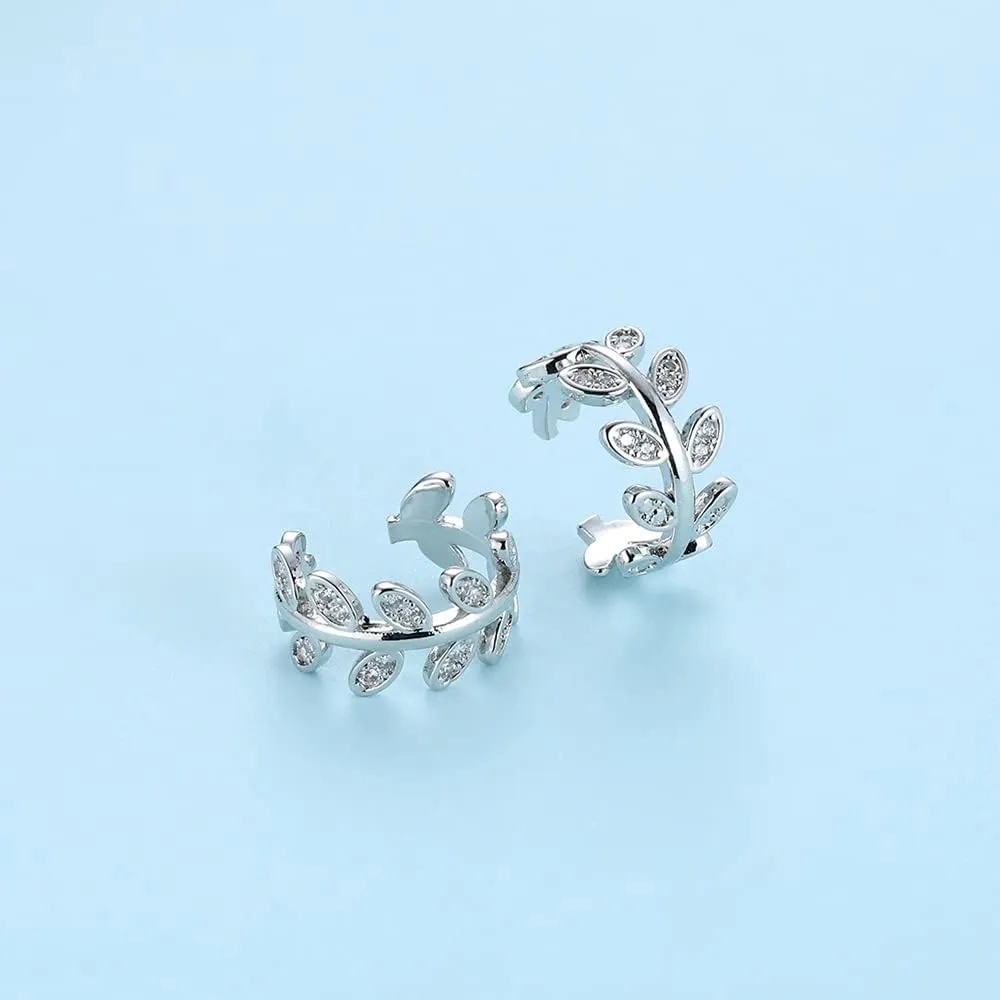 Cz Paved Leaf Vine Wave Criss Cross Ear Cuffs Earrings Cubic Zirconia Silver Gold Non Pierced Cartilage Conch Earrings
