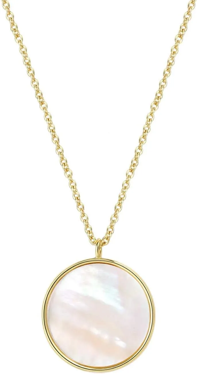 Dainty 14k Gold Plated Mother of Pearl Shell Pendant Necklaces | Cute Round Shell Pendant Necklaces for Women Girls