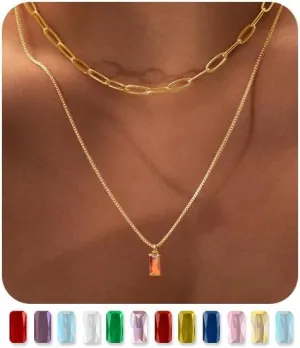 Dainty Gold Birthstone Necklaces for Women Non Tarnish, 14K Trendy Blue Green Cubic Zirconia Emerald Pendant Charm Gold Necklaces Birthday Gifts for Women Waterproof Jewelry