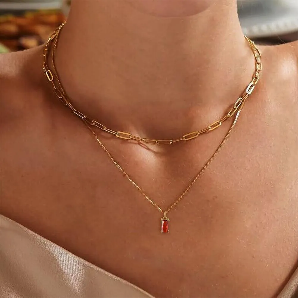 Dainty Gold Birthstone Necklaces for Women Non Tarnish, 14K Trendy Blue Green Cubic Zirconia Emerald Pendant Charm Gold Necklaces Birthday Gifts for Women Waterproof Jewelry